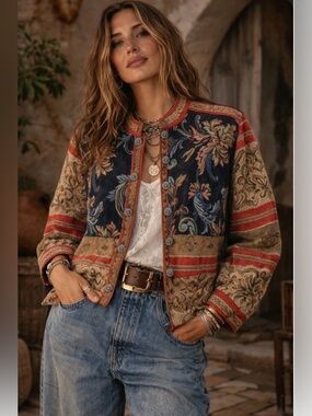 Sag Harbor Tapestry Jacket Womens 14 Boho Art to Wear Floral Baroque Jacket